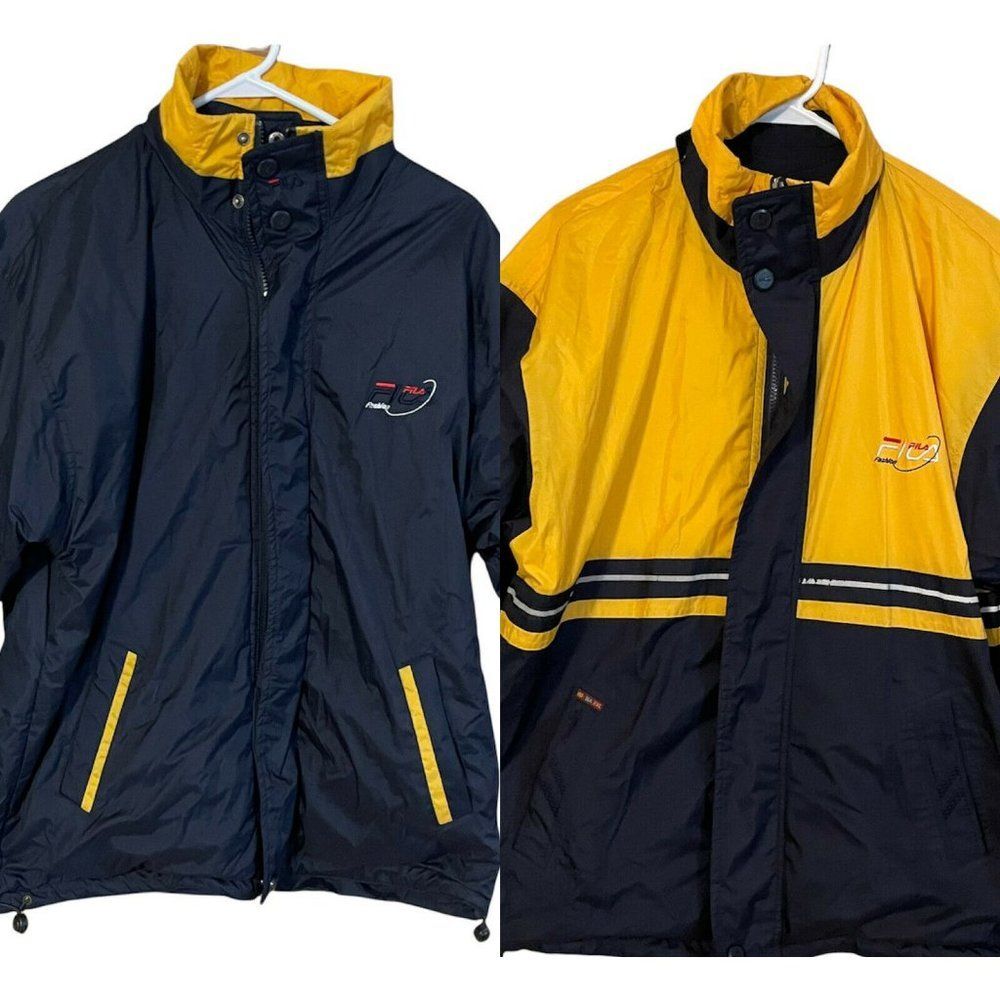 fila fashion Men’s Xxl reversible jacket Gold Black Embroidered Logo Pockets